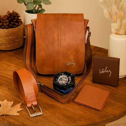 Kit Exclusivo de Caballero – Bolso, Billetera, Cinturón y Reloj