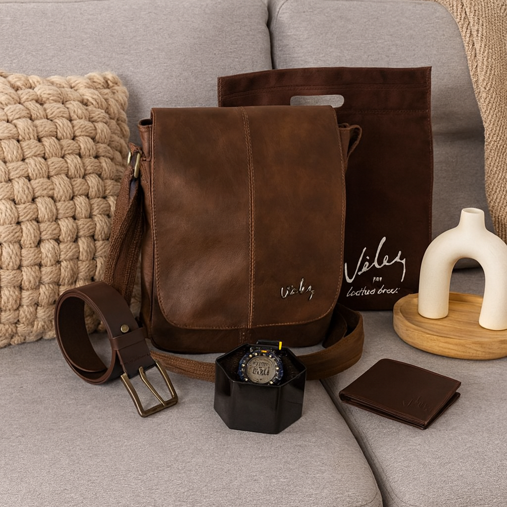 Kit Exclusivo de Caballero – Bolso, Billetera, Cinturón y Reloj
